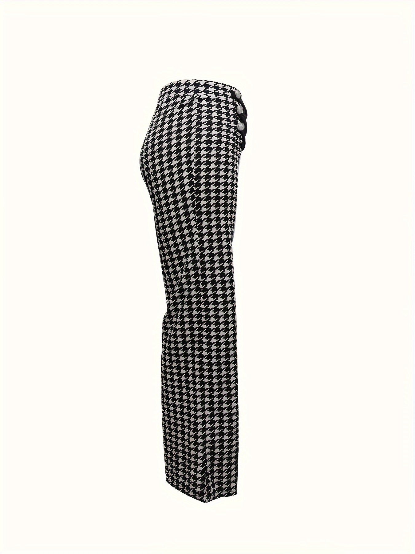 Stylish Houndstooth Wide-Leg Pants for Women - All-Season Comfort with Cross Tie Detail, Durable & Easy Care