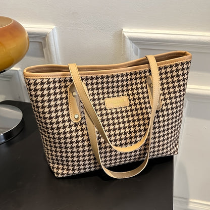 Chic Houndstooth Tote Bag for Women - Spacious & Stylish Shoulder Handbag