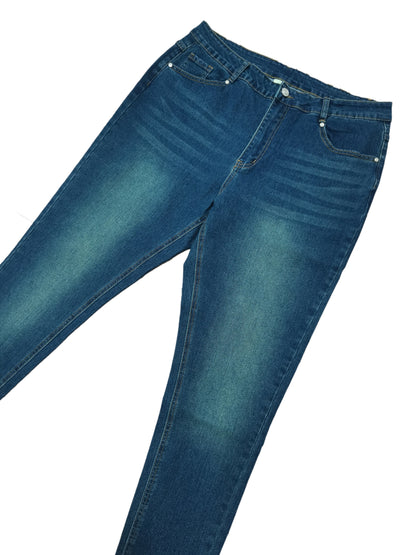 Vaqueros de talle alto, elásticos, con pernera cónica y enrollables, de talla grande