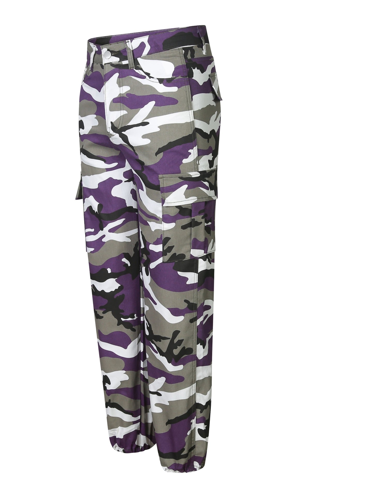 Length Mid-Waist Camo Cargo Pants - Zipper Fly