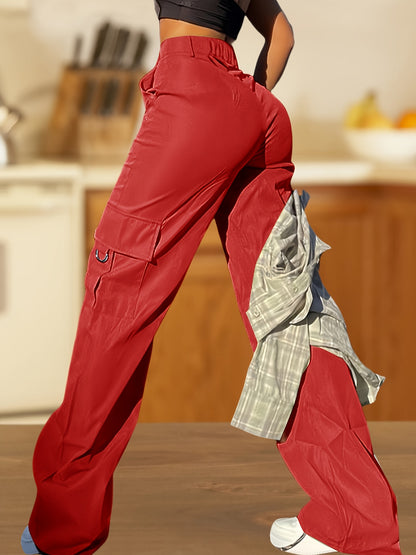 Women'S Multi Pocket Work Pants Casual High Waisted Wide Leg Street Style Pants