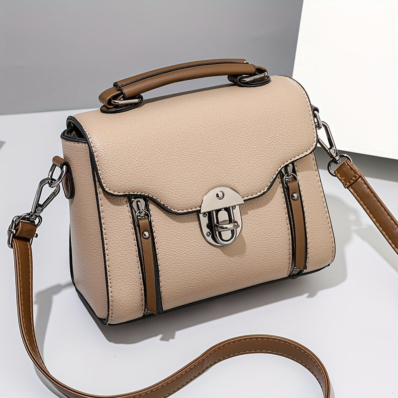 Retro Buckle Handbag For Women, Color Contrast Crossbody Bag,