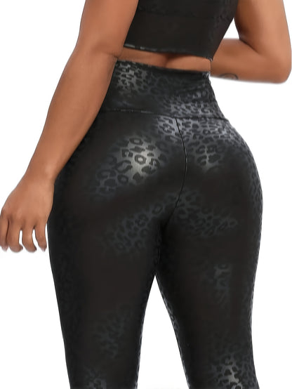 Women's High-Waist Leopard Print Fleece-Lined Leggings - Stretchy, Slimming Faux Leather