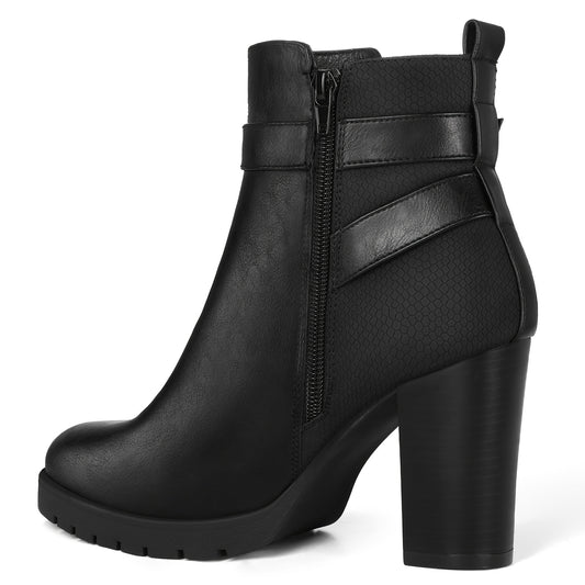 TOPVITA Women Platform Ankle Boots Chunky Stacked Heel Zipper Booties Shoes