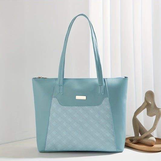 Chic Argyle Embossed Quilted Tote Bag