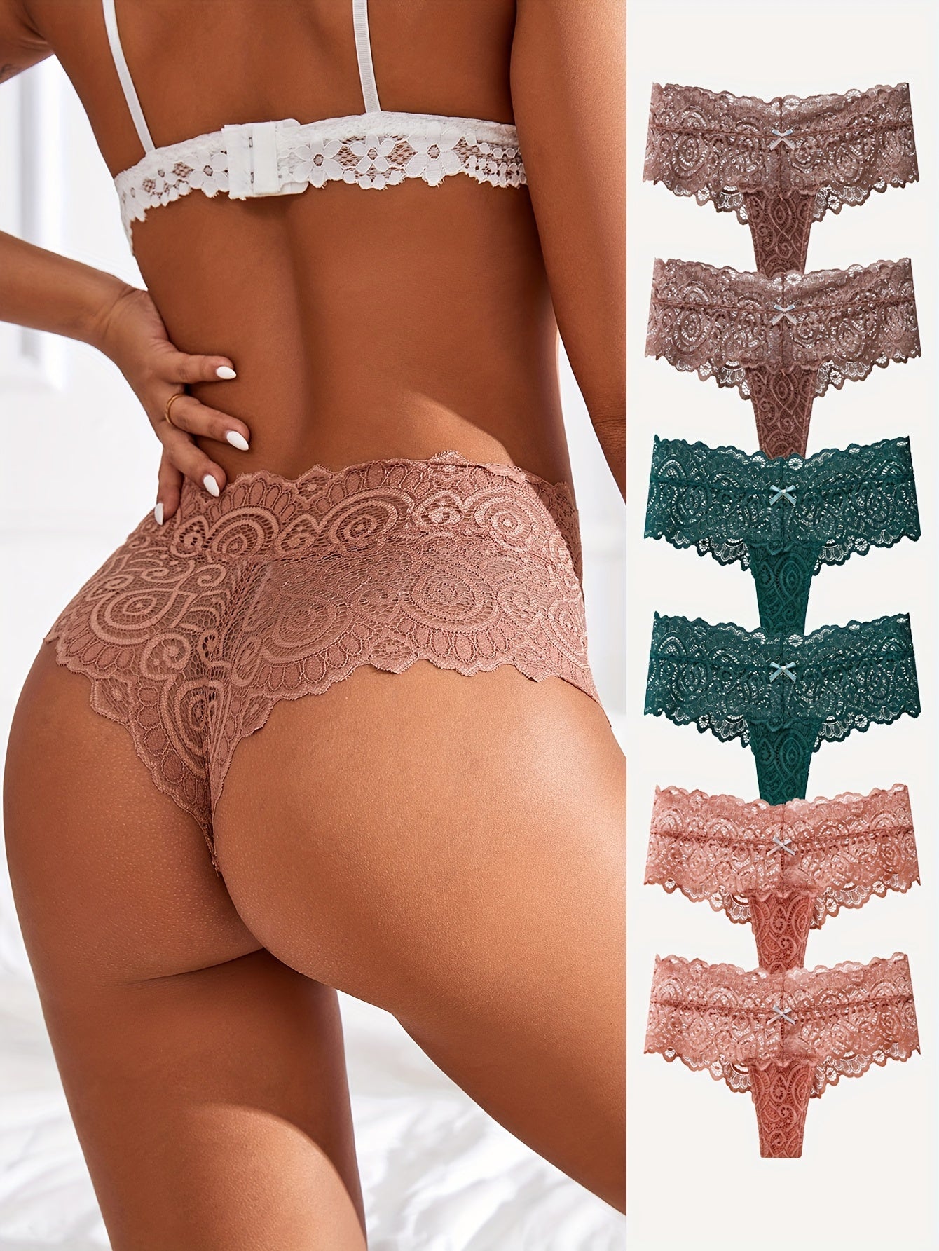 Sexy High Waist Lace Thongs -  Women's Lingerie 6-Pack - LuxyXO