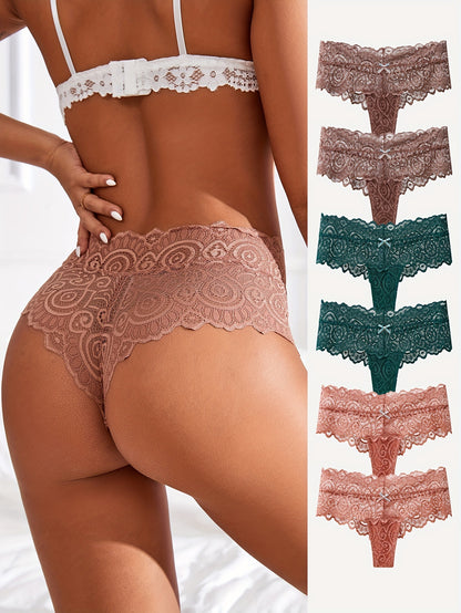 Sexy High Waist Lace Thongs -  Women's Lingerie 6-Pack - LuxyXO