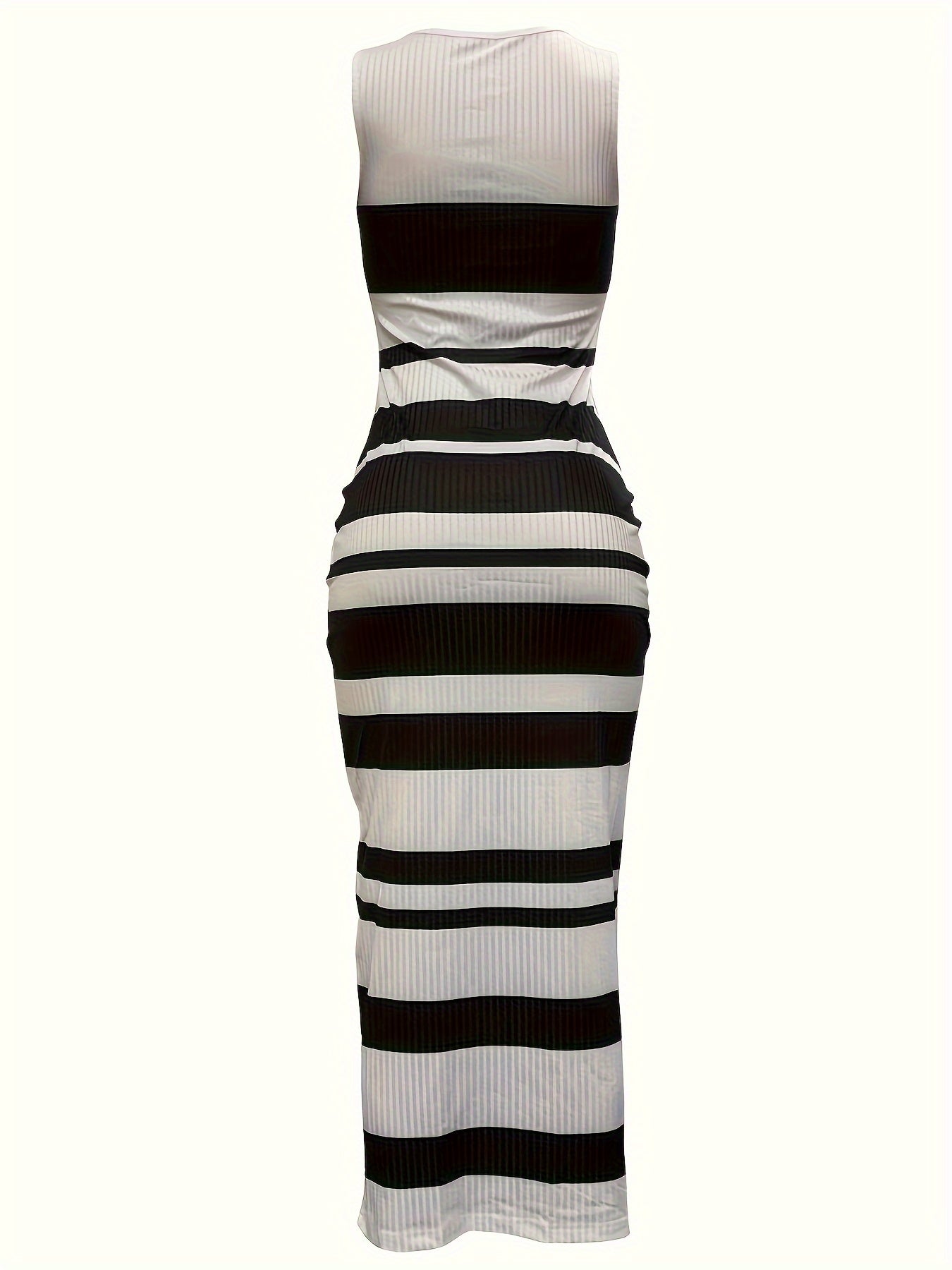 Striped V-neck Tank Dress, Sexy Sleeveless Midi Bodycon Dress