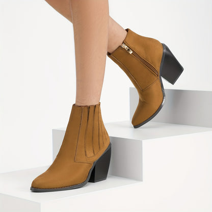 Botines de vaquero con tacón grueso y cremallera lateral para mujer