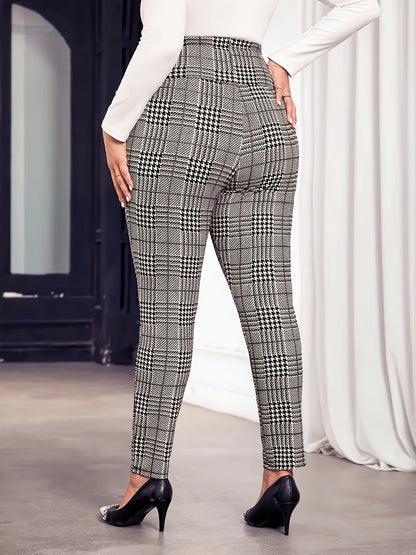 Leggings ajustados con estampado a cuadros de talla grande: elásticos, cómodos y versátiles para uso diario: ropa suave, transpirable y favorecedora para mujer en tallas grandes para ocasiones informales