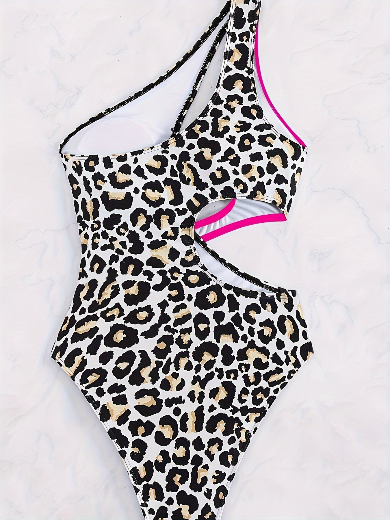 Leopard Print Color Block Asymmetric One Shoulder Cut Out One-piece Swimsuit -  Bathing Suits for Women -  Summer Beachwear