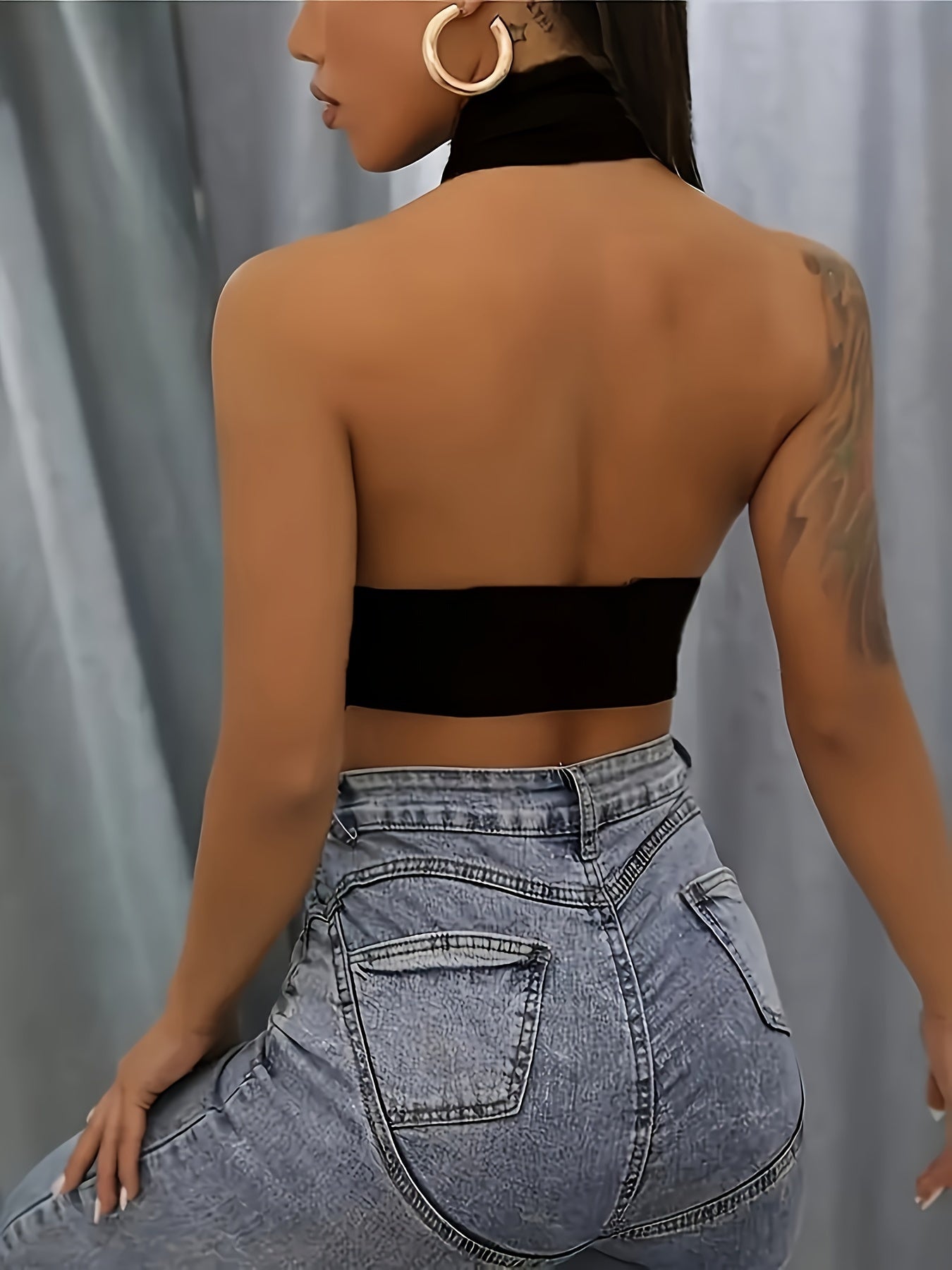 Stretchy Cut Out Cross Halter Top, Sexy Backless Crop Top