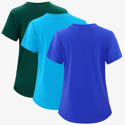 3 Packs V Neck Scrub Tops - Women's Short Sleeve Patch Pocket Nurse Uniform T-Shirts - Breathable, Comfortable, and Practical Medical Clothing for Work