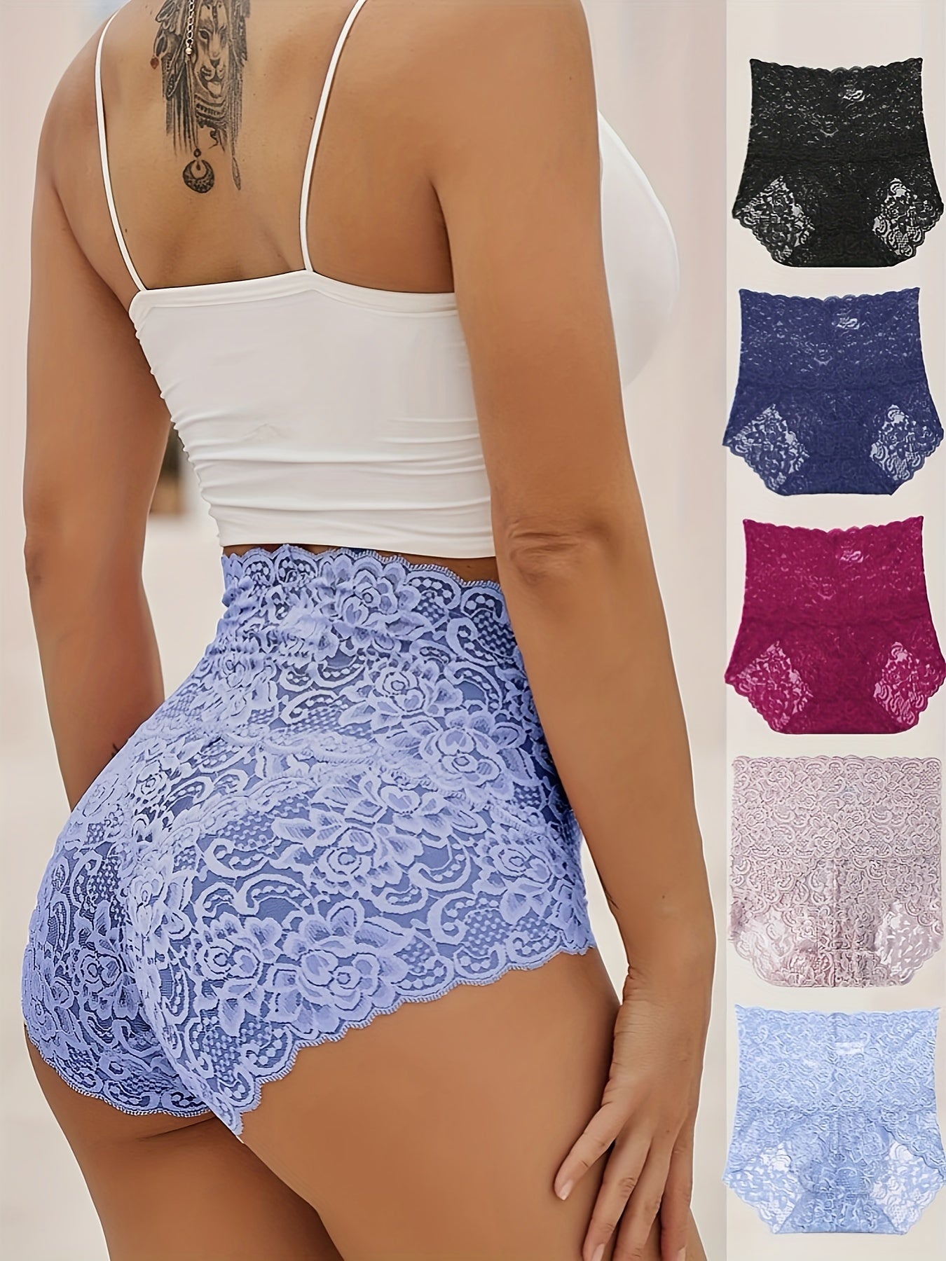 Luxurious Floral Lace High Waist Briefs - 5-Pack - LuxyXO