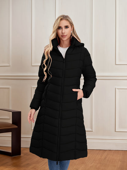 Women's Long Hooded Coat - Multi-Color, Quilted, Warm And Stylish, Available In Multiple Sizes