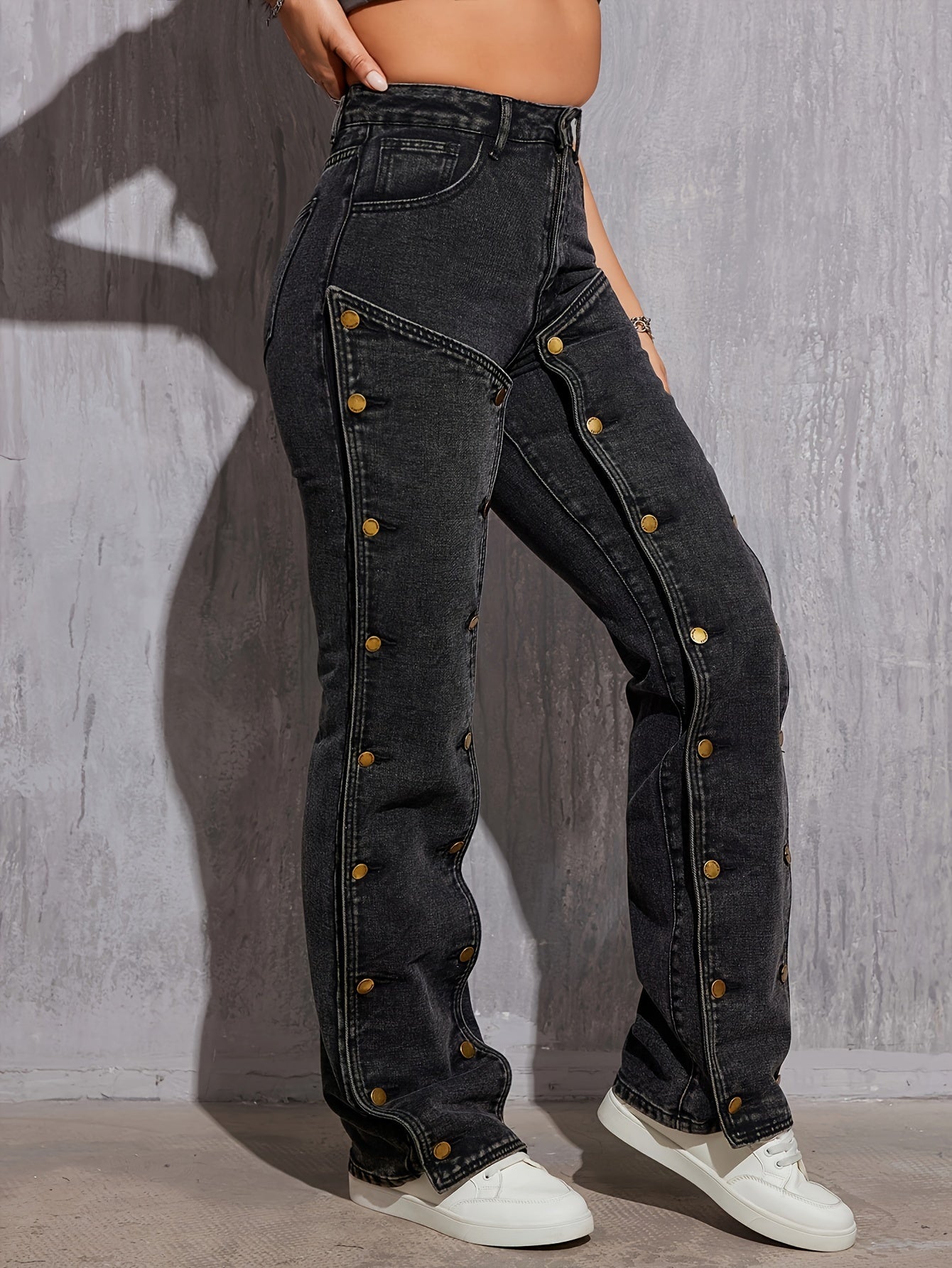 Plus Size Loose Fit Cargo Denim Pants with Detachable Buttons - Women's Hip Hop Streetwear.