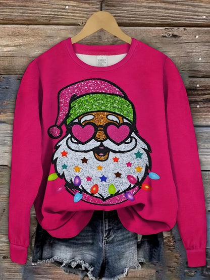 Sudadera de mujer de manga larga con estampado 3D de Papá Noel festivo de 1 pieza, jersey informal de cuello redondo, top festivo brillante y transpirable, ajuste de punto de poliéster, moda de temporada