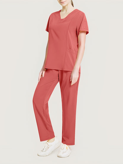 Women's Comfort-Fit Scrub Set – Two-Piece V-Neck Short Sleeve Top & Elastic Pants | Durable, Easy-Care Medical Uniforms for Healthcare Professionals