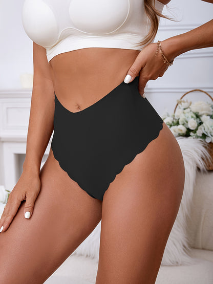 High-Waisted Seamless Scallop Trim Thongs - 5-Pack - LuxyXO