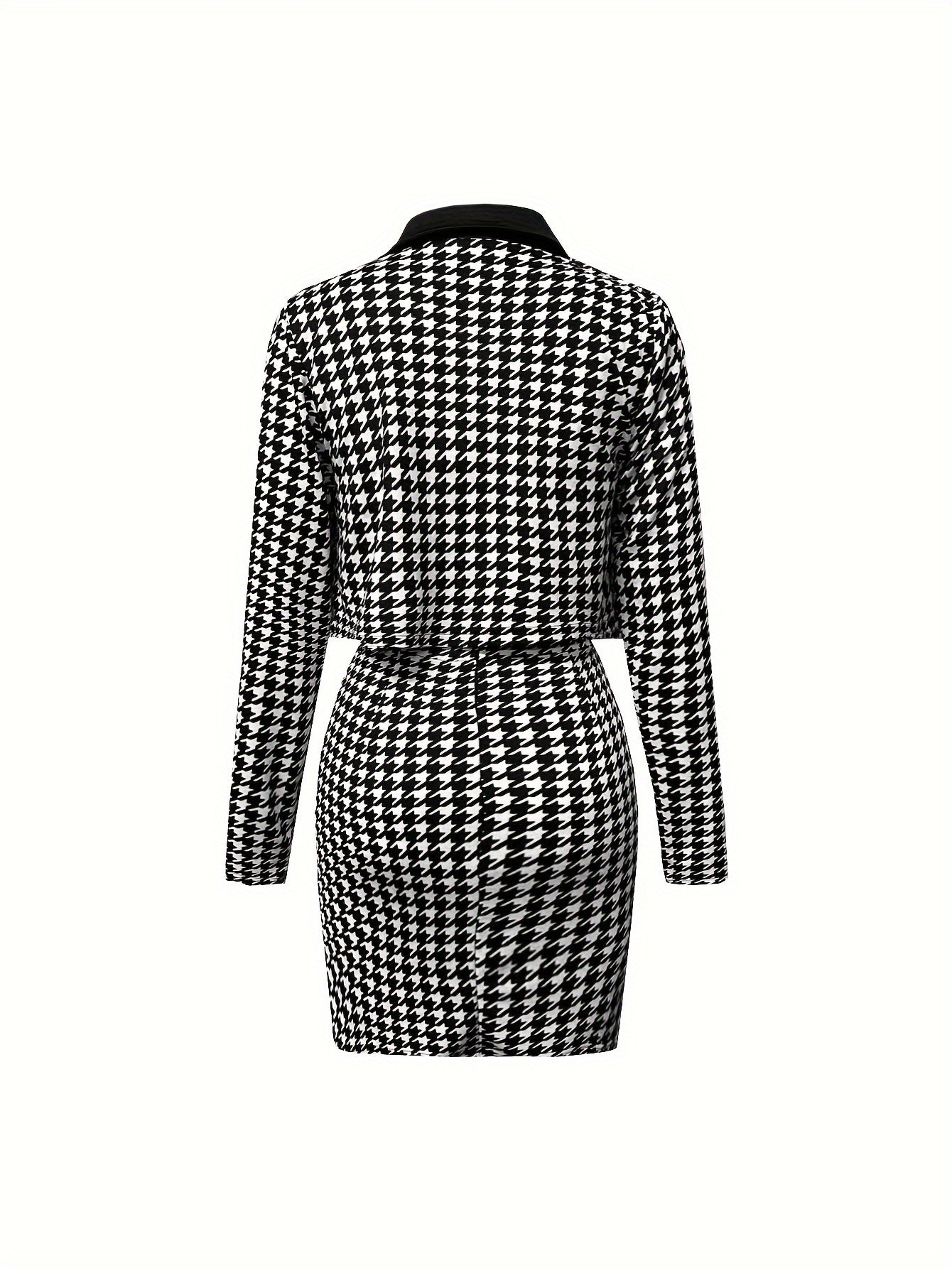 Chic Long Sleeve Y2K Houndstooth Two-Piece Outfit for Women - LuxyXO