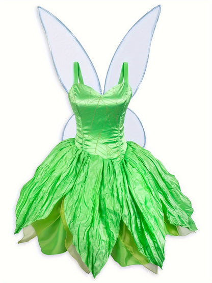 Conjunto de disfraz de hada elfa femenina para Halloween, minivestido sin mangas con alas de mariposa, disfraz de hada para cosplay