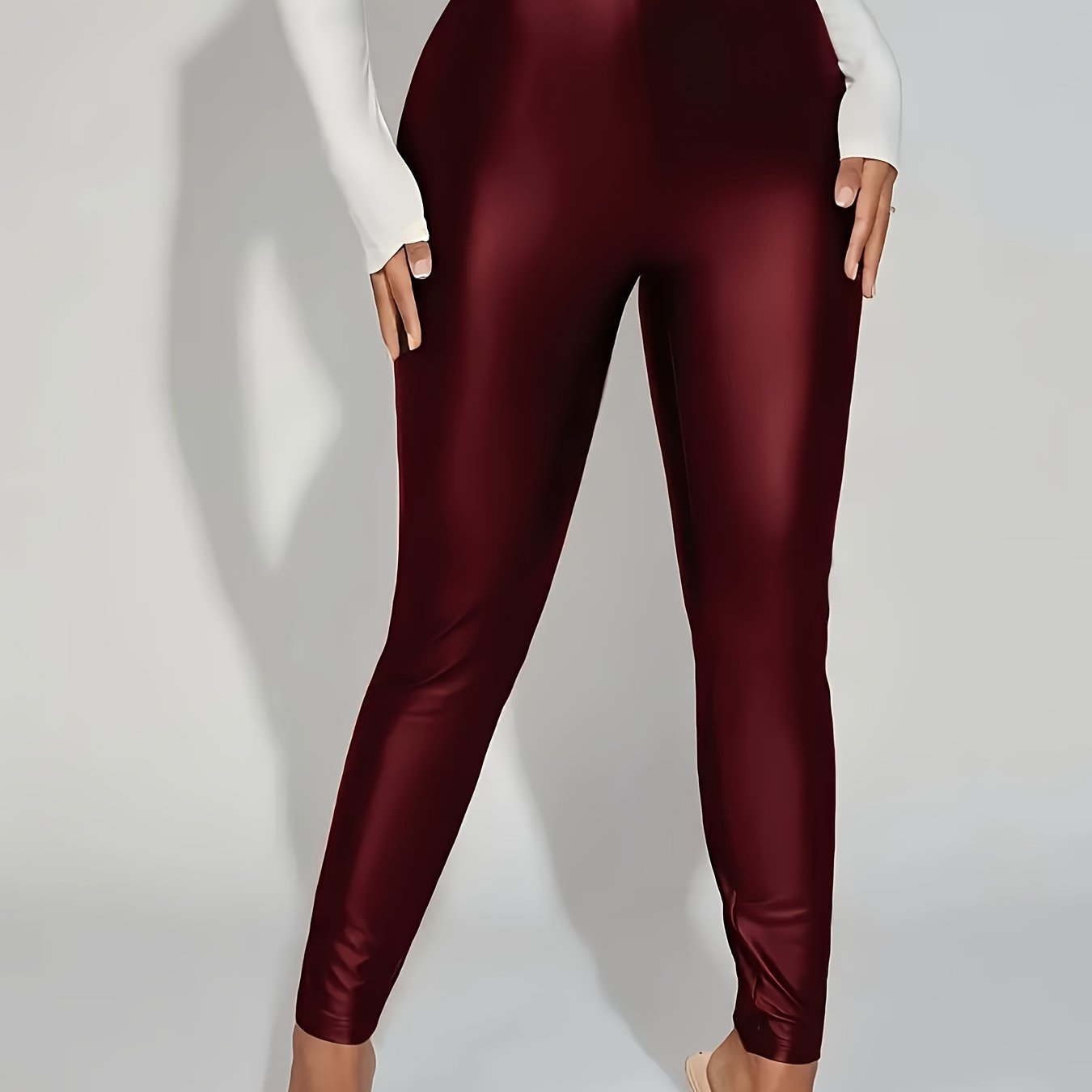 Plus Size Chic Faux Leather Leggings - Sleek, Stretchy & Comfortable, Solid Color Skinny Pants Casual Wear Leggings