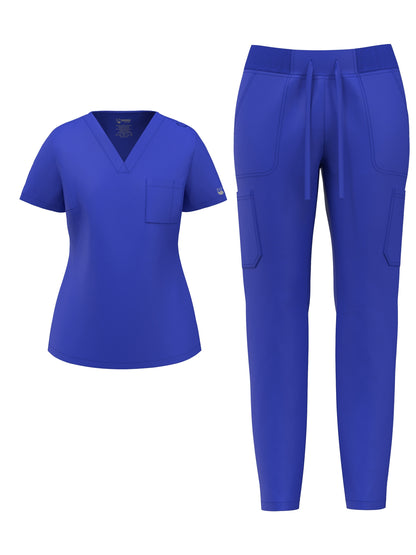 Pandamed Scrubs Women's Polyester And Spandex Medical Uniform Set, V-Neck, Short Sleeve, Pocket, Breathable, All-Season, No Pockets, No Chest Pad, Knit Fabric, No Print, Scrubs For Nurses And Medical Professionals