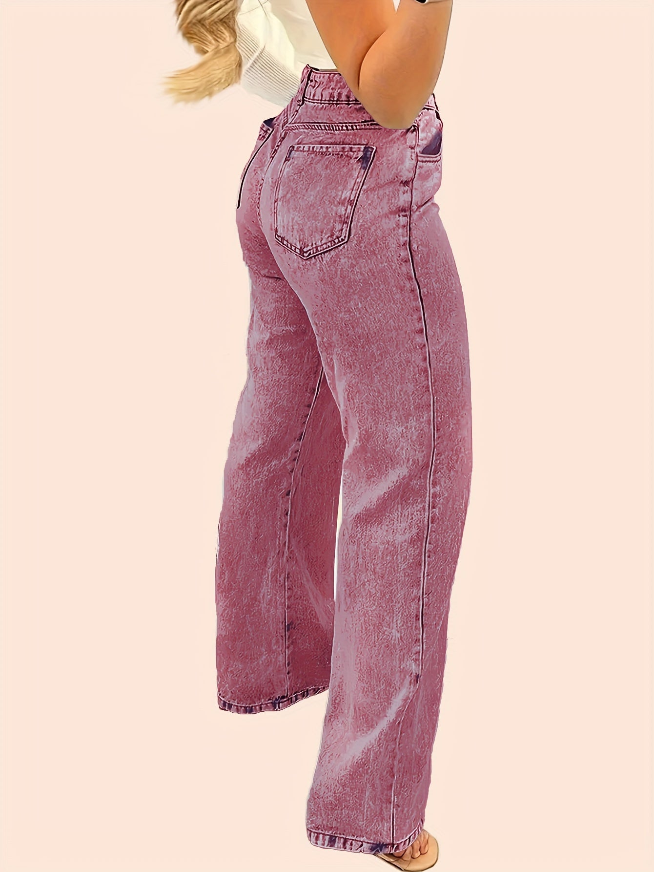 Chic Snowflake Washed Denim Jeans for Women - High-Waisted, Wide Leg, Non-Stretch, Machine Washable