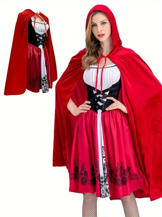 Halloween Adult Ladies Gathering Stage Performance Costumes, Role-playing, Red Hat Style Luxurious And Beautiful Red Hat Maid Uniform, Party Performance Costumes, Carnival