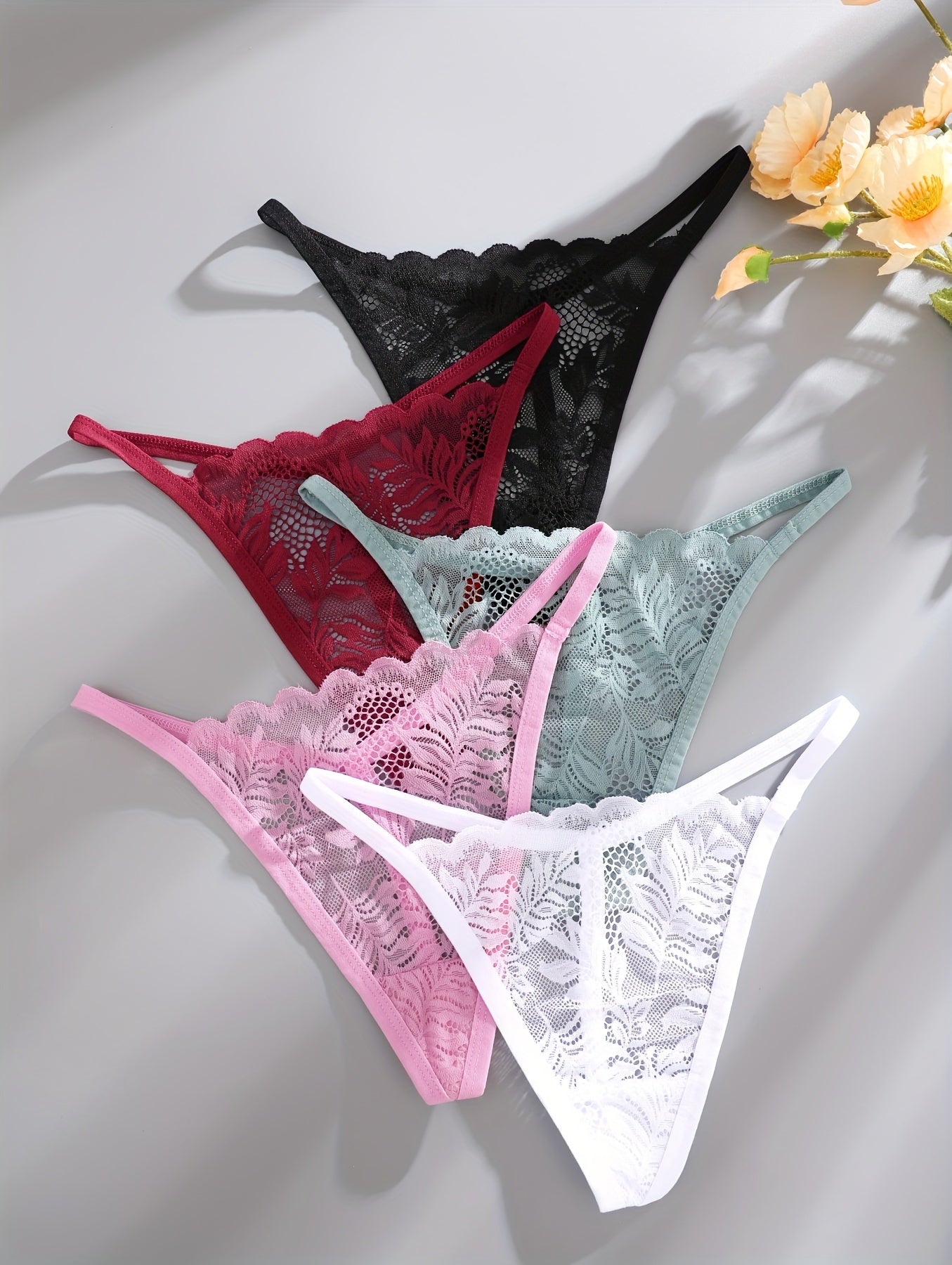 Floral Lace Seamless Thongs - Sexy Intimates 5-Pack - LuxyXO