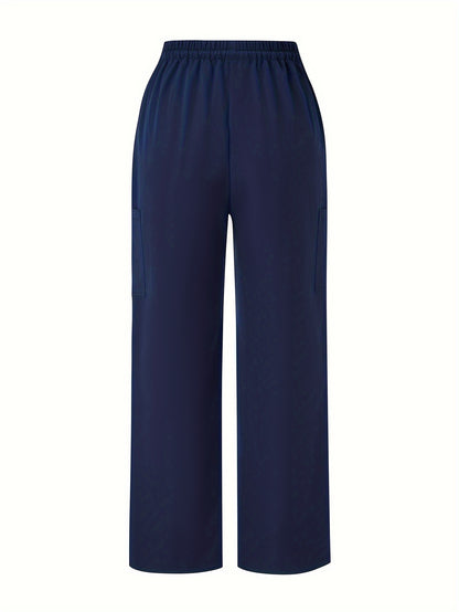 Comfortable Solid Color Drawstring Waist Scrub Pants - Functional Patched Pockets, Micro Elasticity, Machine Washable - Ideal Workwear for Doctors, Nurses, Physicians, Dentists, and Women Professionals