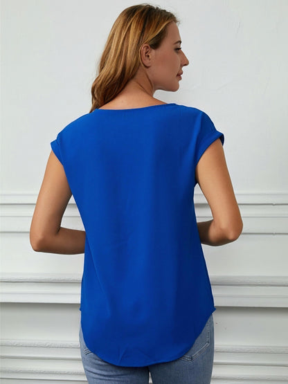 Chic Solid Color Blouse - Versatile Crew Neck, Comfortable Short Sleeves - Perfect for Spring/Summer Casual Wear