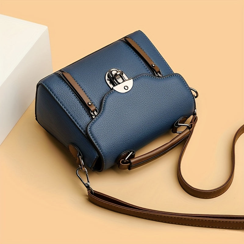 Retro Buckle Handbag For Women, Color Contrast Crossbody Bag,