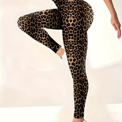 Leggings con estampado de leopardo de talla grande para mujer, elegantes pantalones de punto ajustados de gran elasticidad, mezcla de poliéster y elastano