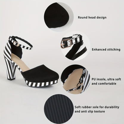 Chic Striped DOrsay High Heel Sandals - Adjustable Ankle Strap Platform - Perfect for Parties & Any Occasion - Fashionable Dress Shoes