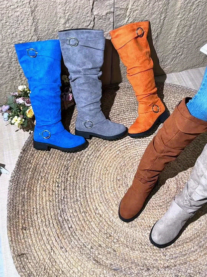 Botas altas hasta la rodilla elegantes y holgadas: botas de invierno cómodas para mujer con tacón grueso, forro de terciopelo, diseño fácil de poner para clima frío: perfectas para salidas informales y uso diario