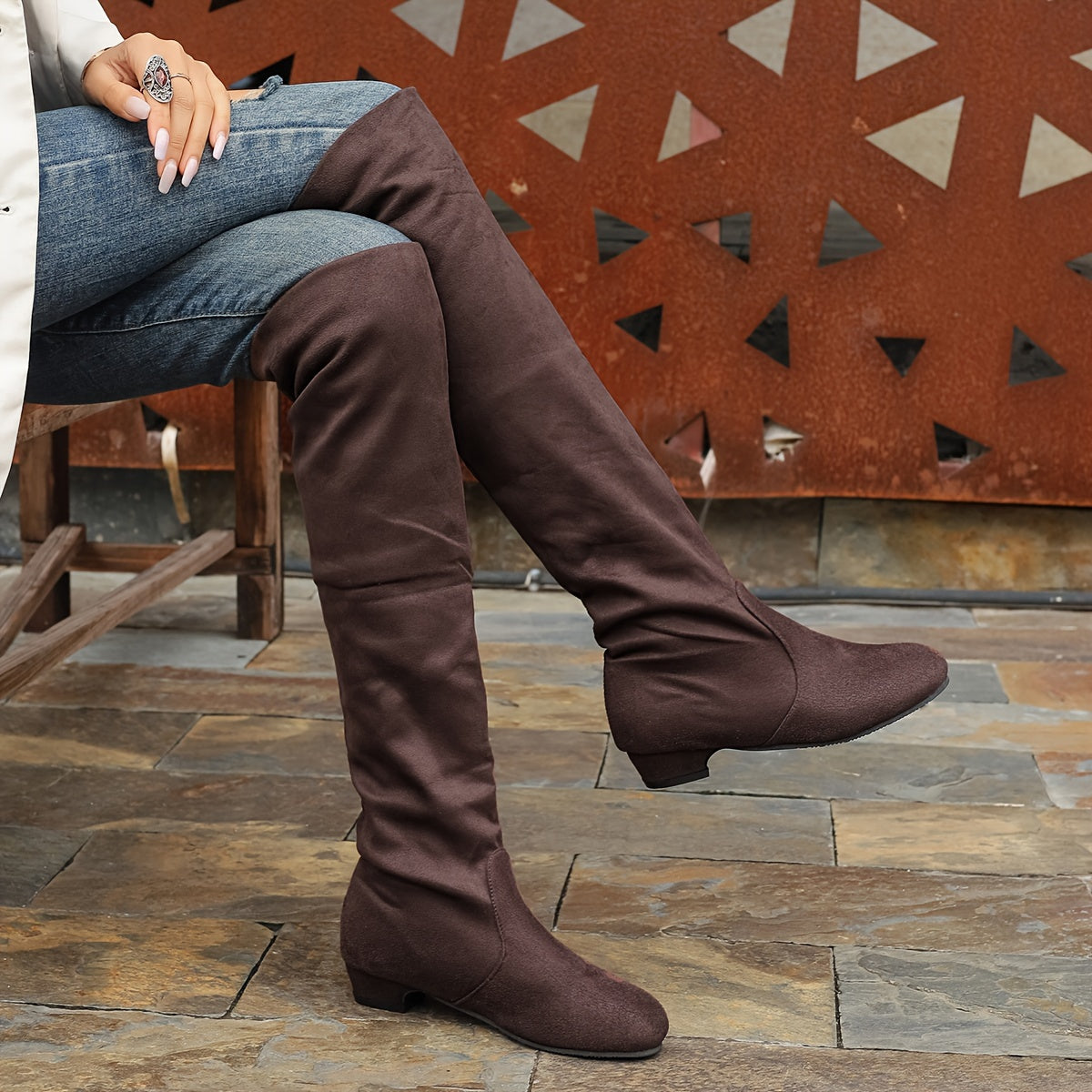 All-Season Comfort & Style: Chic Low Heel, Slip-On Boots with Round Toe & Solid Color for Women - LuxyXO