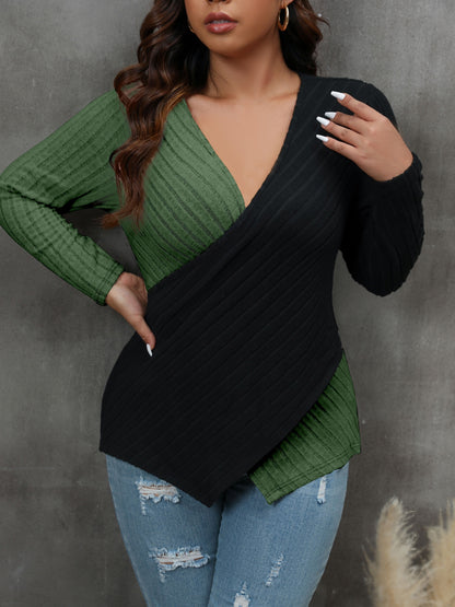 Plus Size Colorblock Ribbed Top