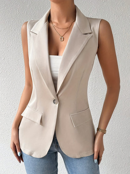 Chaleco elegante sin mangas con solapa: blazer para mujer con botones en el frente, color sólido, perfecto para primavera y otoño, ropa de moda para mujer para un look elegante