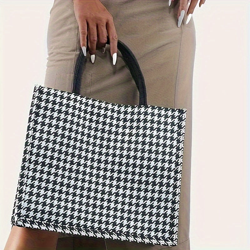 Bolso de mano a cuadros de gran capacidad y moda: bolso de hombro versátil para viajes diarios con cierre magnético, tela liviana y estampado aleatorio: ideal para ir de compras, ir a clase y para uso diario