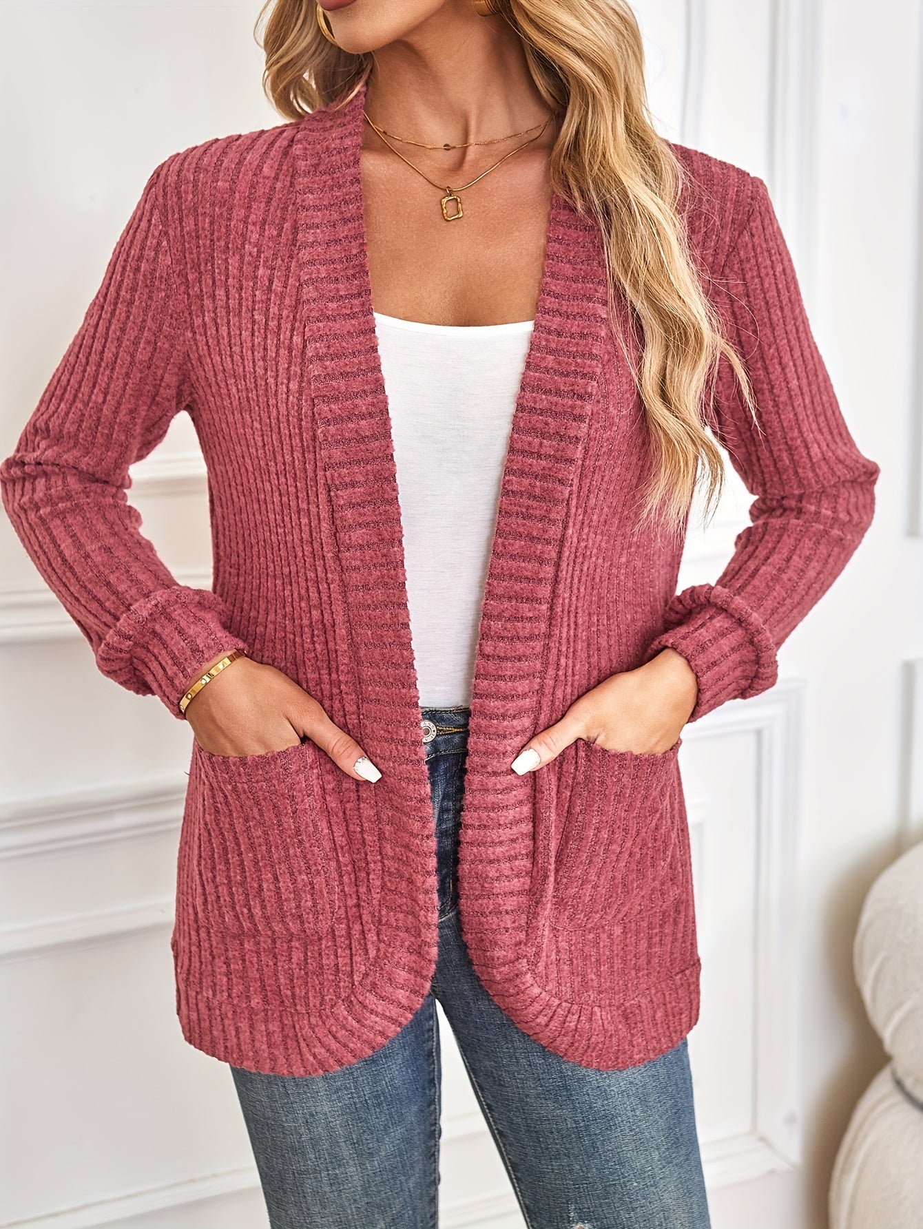 Womens Soft Knit Open Front Cardigan with Pockets