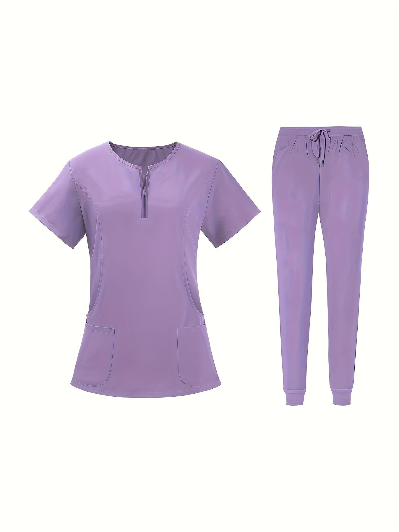 Two-Piece Comfortable Nurse Uniform Set - Soft, Slight Stretch, Crew Neck, Two Front Pockets, Drawstring Waist, Machine Washable, Easy Care