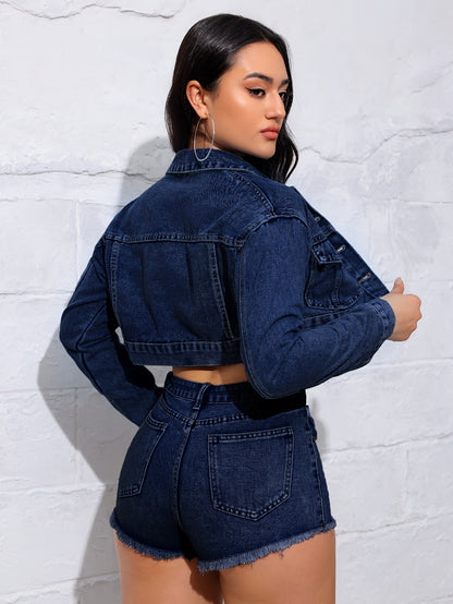 Denim Jacket Vintage-Inspired Chic Women's Short Style Hem Detail