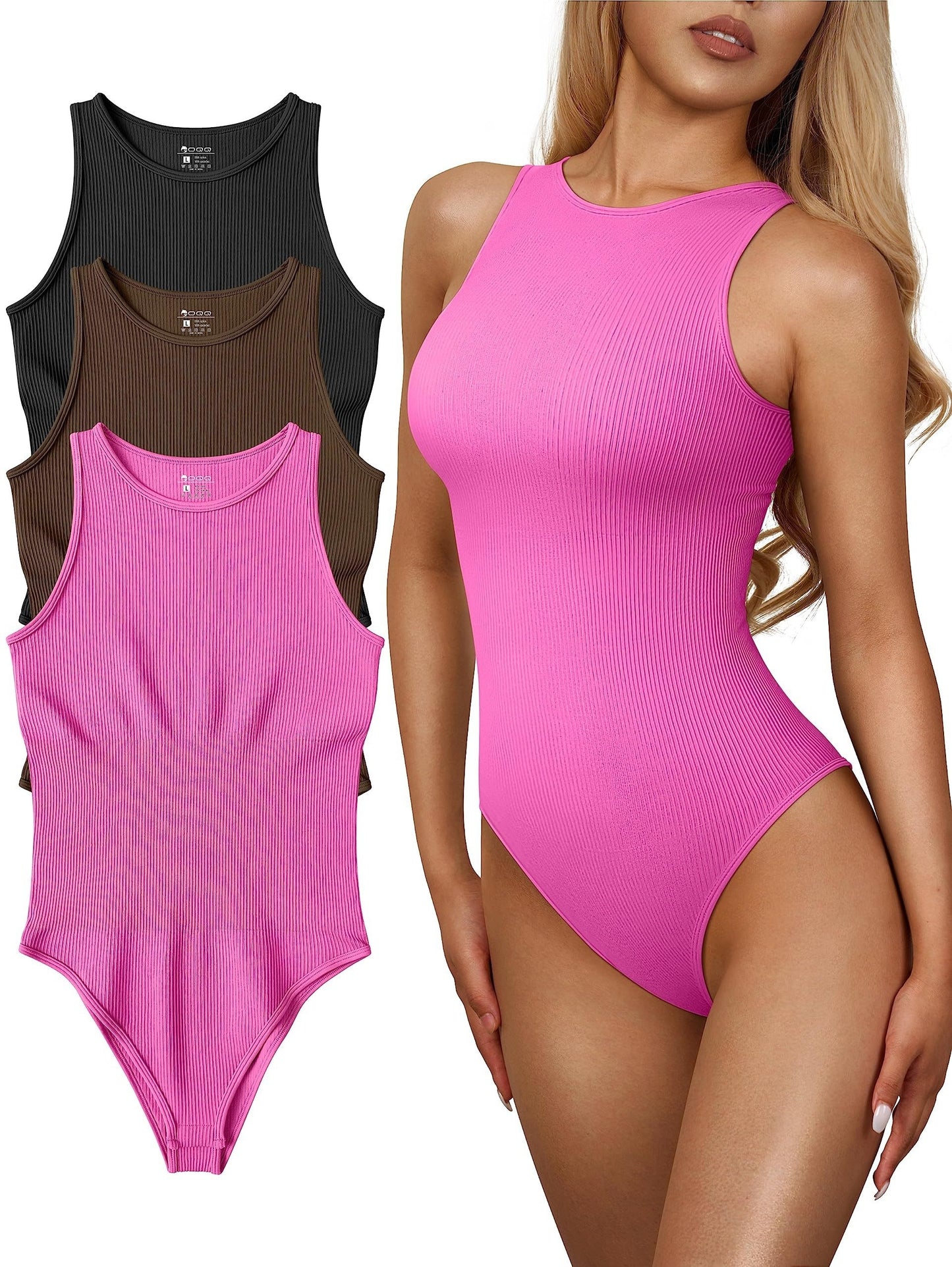 3 Packs Ribbed Tank Bodysuits - Sexy Sleeveless One-Piece Bodysuit