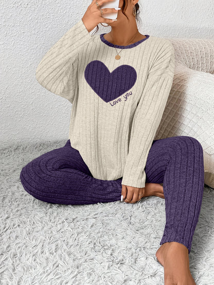 Conjunto de ropa de estar por casa con pantalones largos y mangas largas ajustados con forma de corazón en talla grande