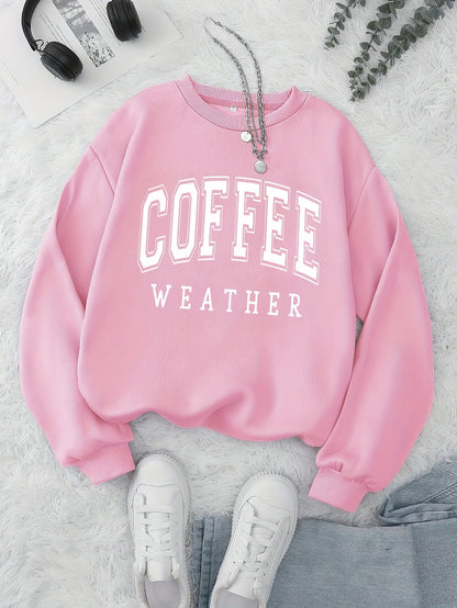 Sudadera acogedora para amantes del café: diseño informal, suave y con cuello redondo y manga larga