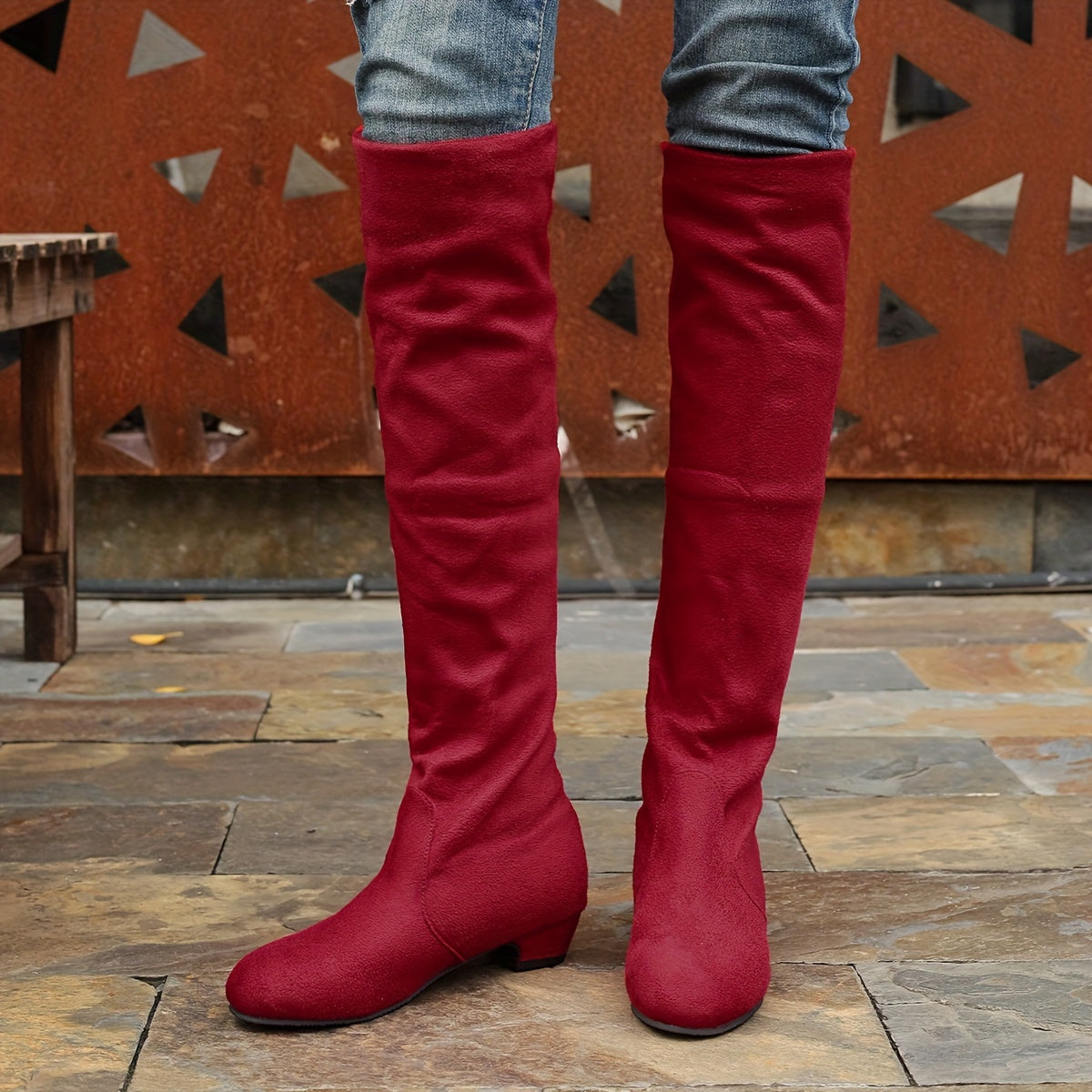 All-Season Comfort & Style: Chic Low Heel, Slip-On Boots with Round Toe & Solid Color for Women - LuxyXO