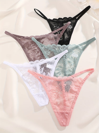 Floral Lace Seamless Thongs - Sexy Intimates 5-Pack - LuxyXO