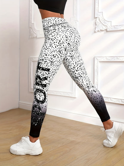 Vibrant Letter Print Color Block High Waist Leggings - Soft, Stretchy, and Comfortable for Everyday Wear - Womens Casual Fashion Clothing for All Body Types