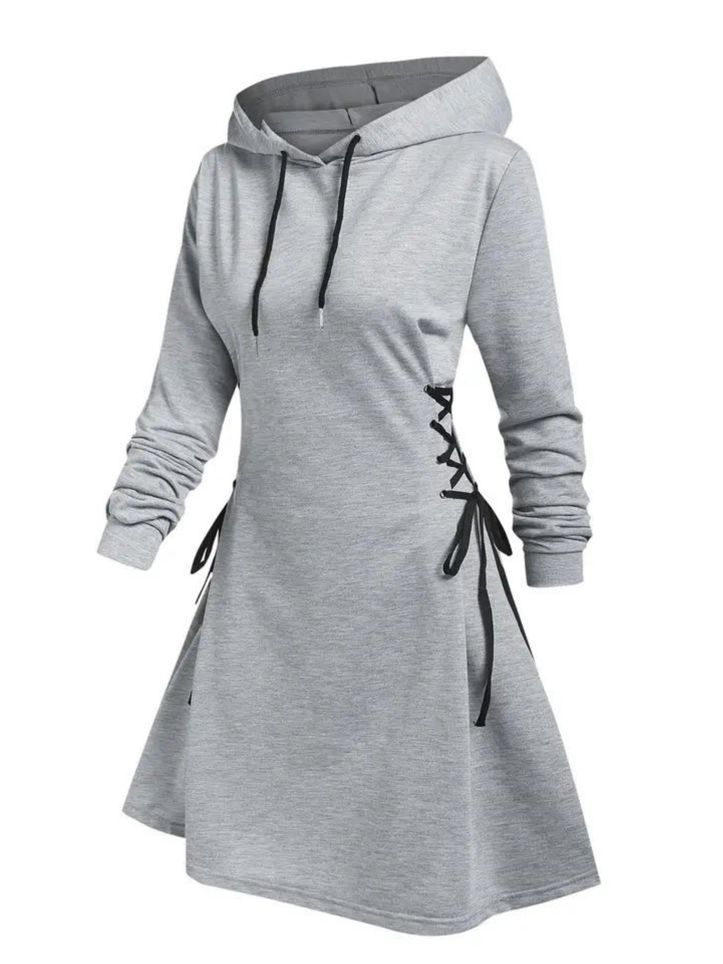 Vestido estilo sudadera con capucha gótica de talla grande, con cordones laterales, elegante y cómodo, lavable a máquina